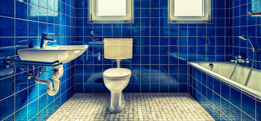 Bathroom with lots of Blue Tiles